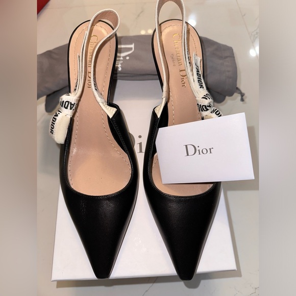Dior Black J'adior Lambskin Leather Ribbon Slingback Pumps - Picture 3 of 8